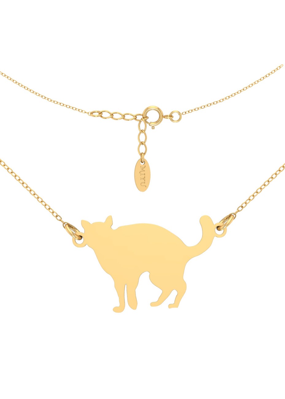 ZŁOTY NASZYJNIK Z ZAWIESZKĄ W KSZTAŁCIE KOTA SREBRO 925 ZŁOTO 999
