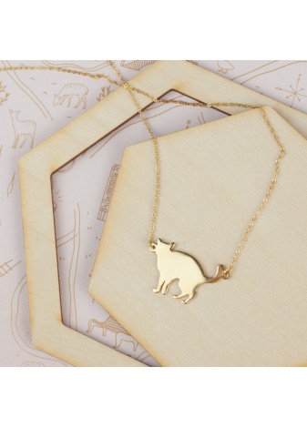 ZŁOTY NASZYJNIK Z ZAWIESZKĄ W KSZTAŁCIE KOTA SREBRO 925 ZŁOTO 999
