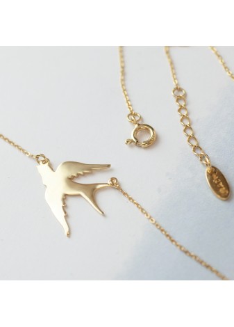 ZŁOTY NASZYJNIK PTAK SREBRO 925 ZŁOTO 999 JASKÓŁKA